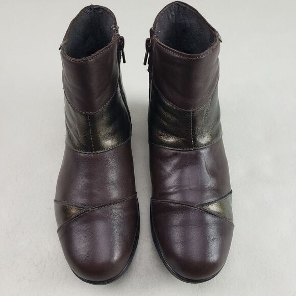 Onfoot Leather Ankle Wedge Boot Womens 6.5 EU 37 Brown & Gold Side Zip Spain - Picture 2 of 11